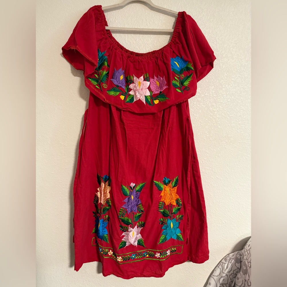 Vibrant Floral Embroidered Midi Dress